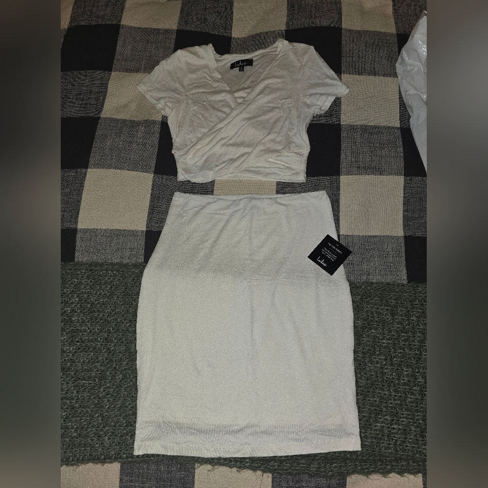 Lulu's White Wrap Top and Skirt Set